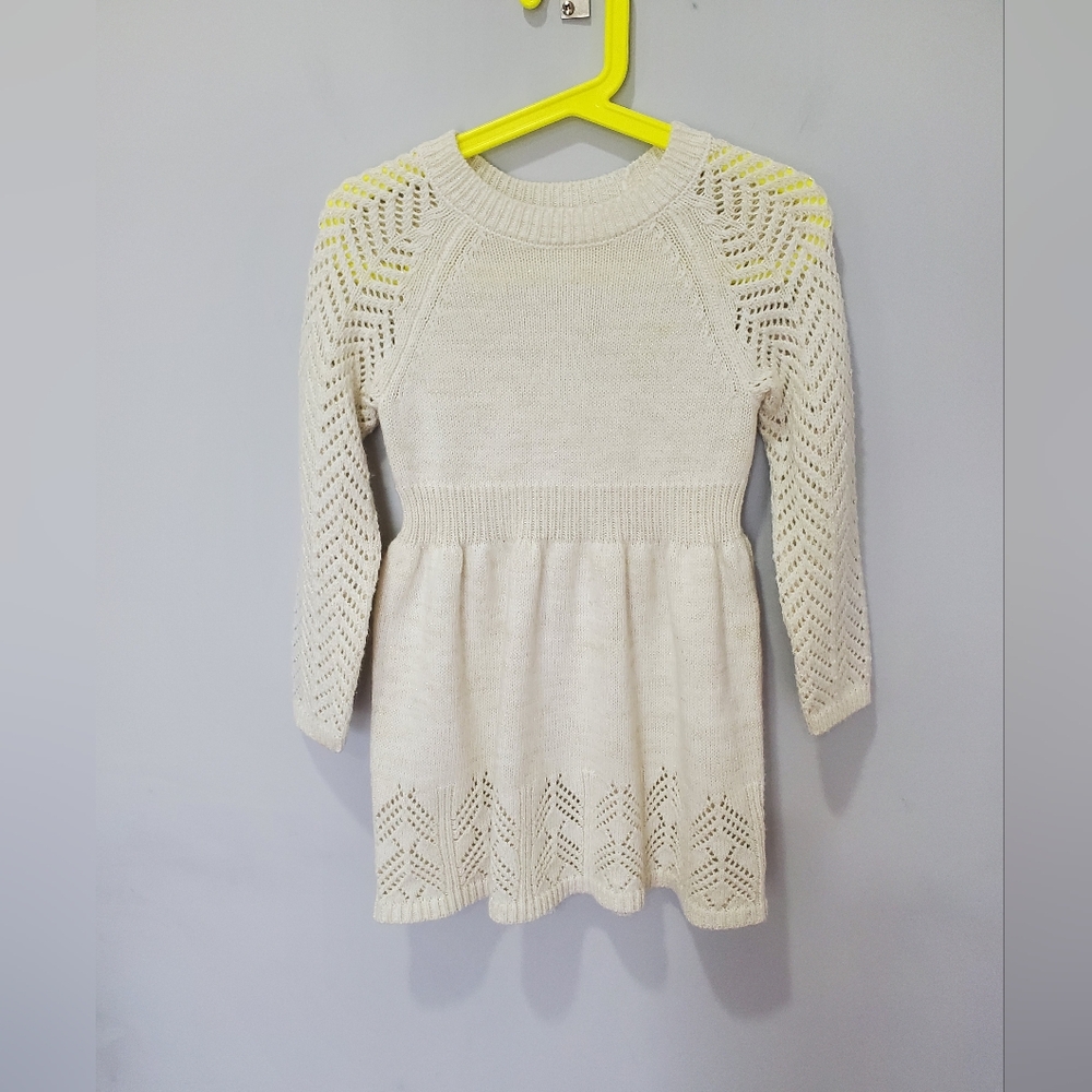 Cat & Jack Knit Sweater Dress Ivory with gold metallic threads Size 3T